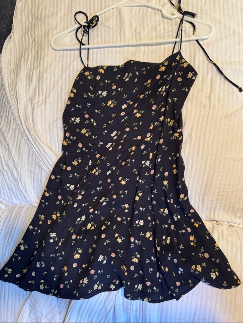 Reformation Black Mini Dress with Pink and Yellow Floral Print